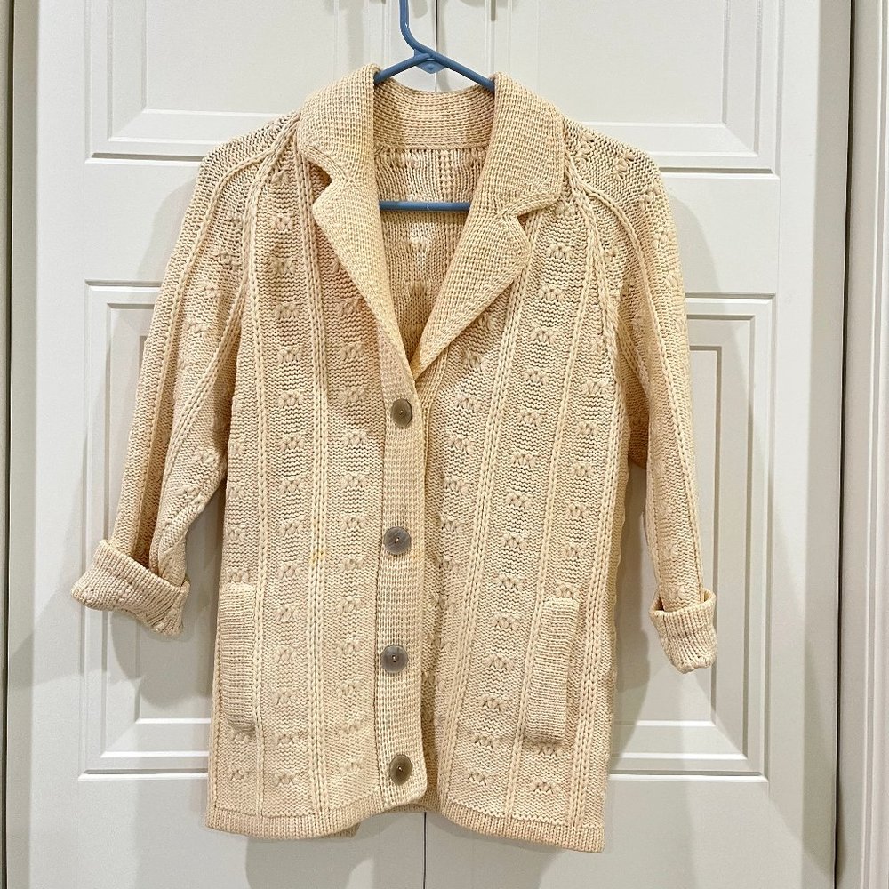 Vintage Off-White Knit Sweater with Front Pockets